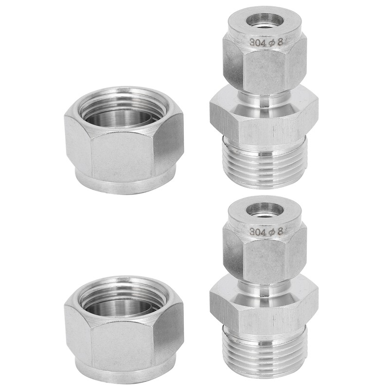 2pcs Compression Tube Fitting Adapter Stainless Steel Double Ferrule Joint