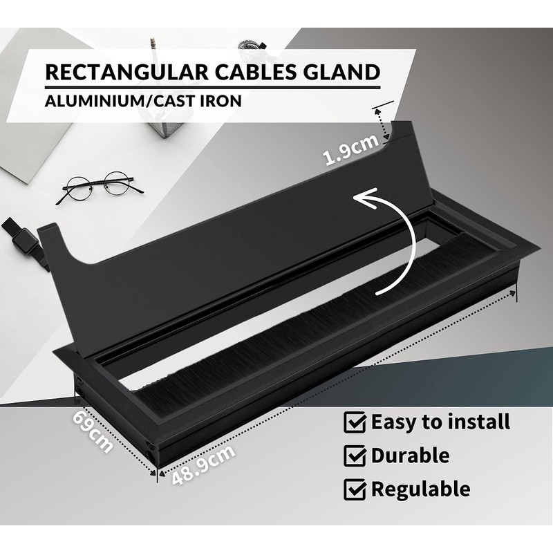 DOJA Barcelona 2 cable entry for desk, black, rectangular cable