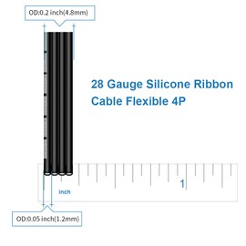 BNTECHGO 28 Gauge Silicone Ribbon Cable Flexible 4P Black 20 ft Flat Cable 28 AWG Stranded Tinned Copper Wire
