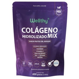 Wellthy Colágeno Hidrolizado Mix 450g Sabor frutos rojos. Reforzado con Magnesio, Vitamina C, Ácido Hialurónico, Zinc y Biotina. Scoop Incluído,...   