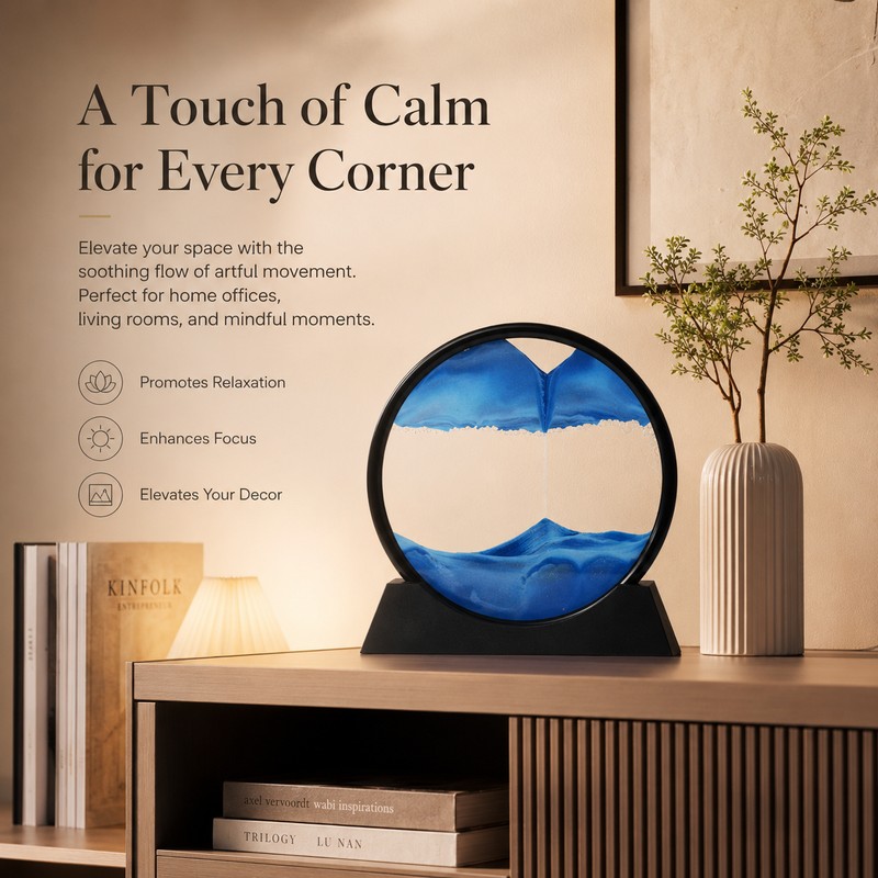 Flowing Sand Art Decor for Desks – Rotating Hourglass Landscape