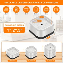 shouwuhho 32 Pack Furniture Risers Adjustable Bed Risers Heavy Duty Lifts Height 1", Square Stackable Bed Risers 1, 2 or 3 Inch for Desk Leg Table Couch Sofa Chair Bed Frame Legs Dorm, White