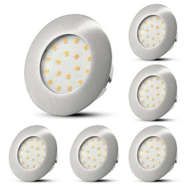 HiBay Set of 6 Recessed Spotlights LED 5 W Flat LED Spotlights 230 V 60 mm 68 mm Round Nickel Ceiling Spotlights Warm White 500 lm Not Dimmable