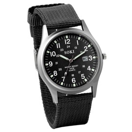 JewelryWe Men's Black Dial Nylon Strap Quartz Wrist Watch Night Vision