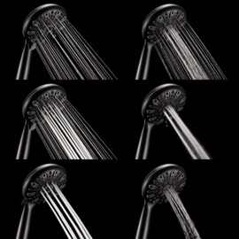 Couradric Handheld Shower Head, 6 Spray Setting High Pressure Shower Head with Brass Swivel Ball Bracket and Extra Long Stainless Steel Hose, Oil-Rubbed Bronze, 5"