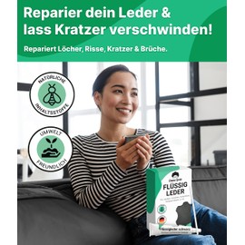 Emma Grün® Liquid Leather Repair Set Black [2 x 7 ml] - Leather Scratch Removal for Cracks & (Fire) Holes - Leather Repair Set - Leather Care Set for Sofa and Car Seats - Faux Leather Repair Kit