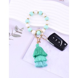Donouzair Cute Keychain Wristlet,Silicone Beaded Key Ring Bracelet Keychain Car Holder Key Chains for Women with Gift Box(Green)