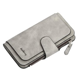 Women's Long Leather Wallet RFID Blocking Cash ID Credit Card Holder for Women Ladies Soft Clutch Wallet with Zipper Coin Pocket Fashion Purse, Light Gray, 18.8*10.5*1.7cm, Casual Wallet