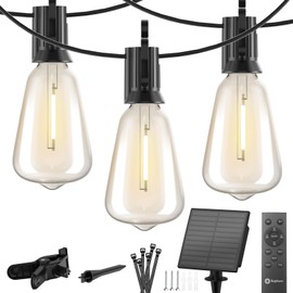 Brightown Solar String Lights Outdoor - 38FT Patio Lights with Remote, LED Lights with 16 Shatterproof Bulbs, 3 Light Modes, Waterproof Hanging Solar Lights for Outside Backyard Party Decor