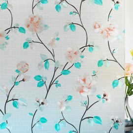 Decorative Window Film Flower, Static Cling Glass Door Privacy Film Non-Adhesive Window Tints, Anti-UV/Heat Control/Prevent Bird Strikes for Home Office Decoration,11.8 in. by 78.7 in.