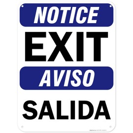 Notice Exit Bilingual Sign, 18x24 Inches, 55 mil thick HDPS (high density polystyrene), Made in USA by My Sign Center