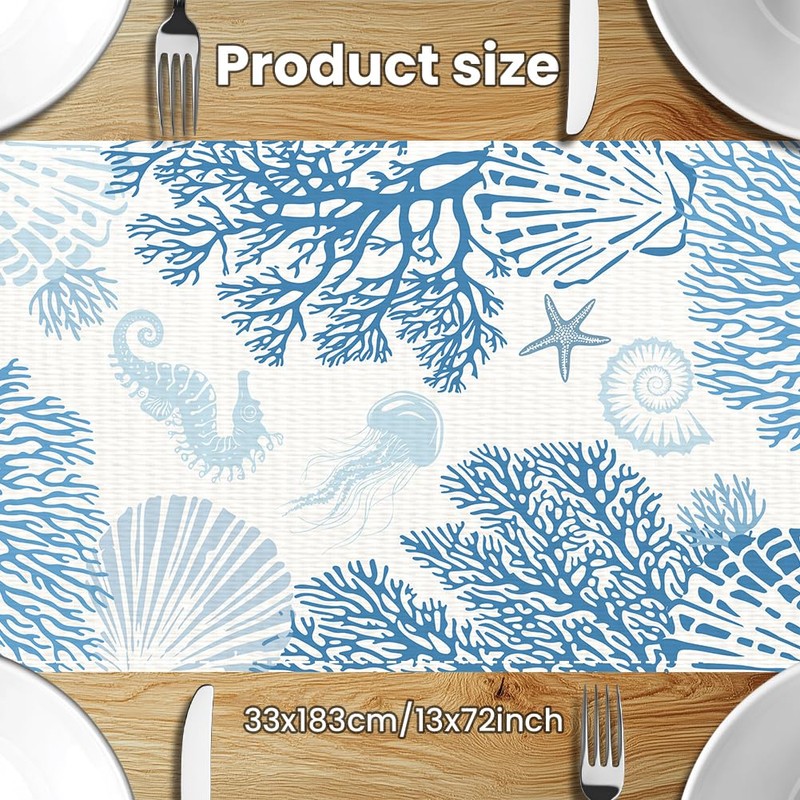 ANATTASOUL Table Runner, Corals and Shells Table Runners, Spring Terylene