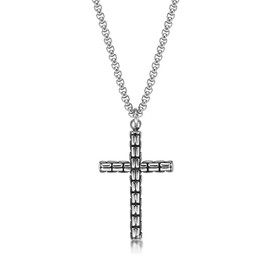 Metro Jewelry Stainless Steel Cross Pendant Necklace for Men with Black Ion Plating on 24 Inches Long Round Box Chain