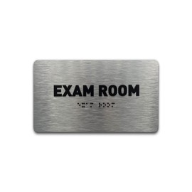 Exam Room Sign - ADA Compliant Utility Sign, Raised Letters, Grade 2 Braille, TCO Inspection Certified, Install Ready, Brushed Aluminum (7”W x 4”H)