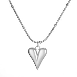 Dreamtimes Puffy Heart Charm Necklace for Women Love Heart Pendant Necklace for Women Cute Small Heart Pendant Choker Protection Prayer Faith Jewellery, Stainless Steel, No Gemstone