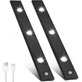 Led Under Cabinet Wireless Lights, Under Counter Closet Lighting with Motion Sensor, USB Rechargeable Battery Operated Hill Corrugated Light (3 Light Beads 15.74in/ 2Pack-Plus)