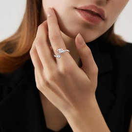 925 Sterling Silver Animal Ring - Adjustable Open Owl Axolotl Rings with Heart Cubic Zirconia Opal Cute Animals Jewelry Gifts for Women (Axolotl Ring)