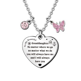 QMVMV Granddaughter Necklace Gifts from Grandparents Christmas Birthday Graduation Keychain Gift for Granddaughter
