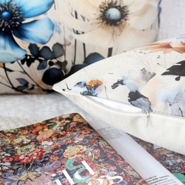 OYIMUA Beige Cushion Covers 45 x 45 Linen Floral Cushions Covers Set of 4 Square Cushion Cover 18 x 18 Inches Decorative Pillows Sofa Throw Pillow Cases Outdoor Cushion Cases Home Decor