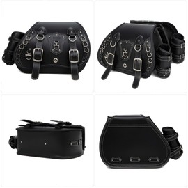QJBOMTO High-density Leather Motorcycle Saddlebags-Throw Over Saddle bags,Panniers Side Bags with cup holder ，Waterproof, Side Tool Bag,Storage Tool Bag for Motorbike,Universal,1Pair, L (Black9)