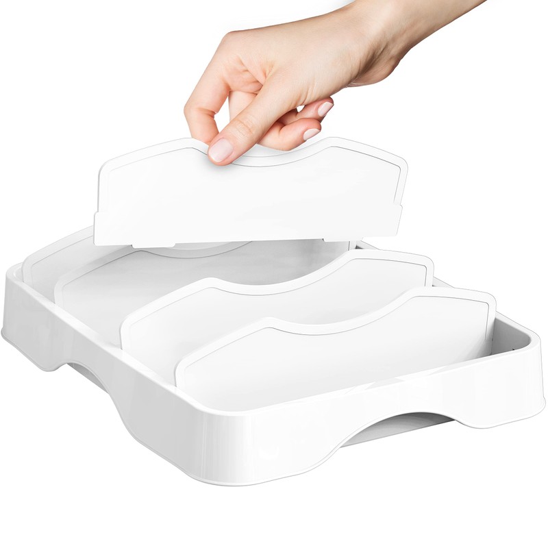 SimpleHouseware Food Container Lid Organizer, Adjustable Lids Storage, White