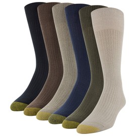 GOLDTOE Men's Stanton Crew Socks, Multipairs, Khaki Marl Assorted, X-Large