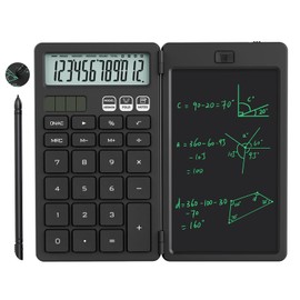 NEWYES Calculadora básica portátil con Bloc de Notas, Tablet de Escritura de 2 líneas, visualización Grande de 12 dígitos, energía Solar Recargable para Estudiantes de Primaria y Secundaria, Oficina