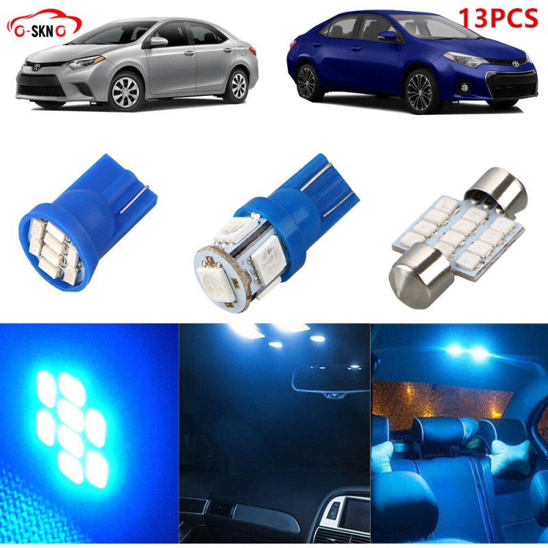 SHENKENUO 13pcs Blue LED Lights Interior Package Kit Car Dome