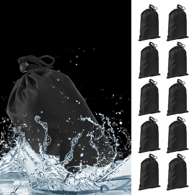 Keenso Black Drawstring Bag, 10 Pcs Portable Polyester Waterproof Drawstring
