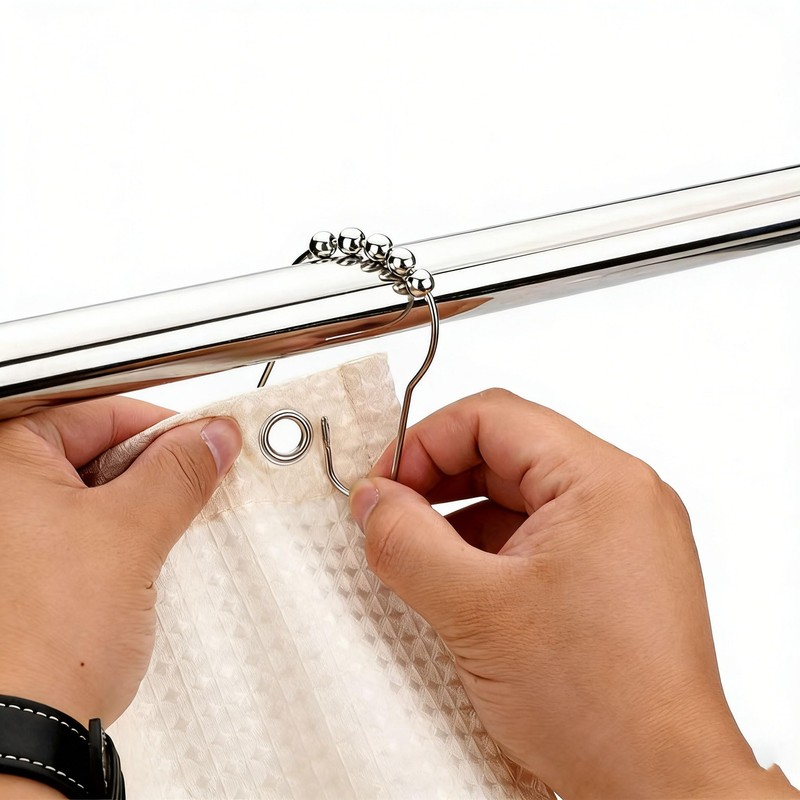 Shower Curtain Hooks Rings, Rustproof Stainless Steel Double Sliding Shower