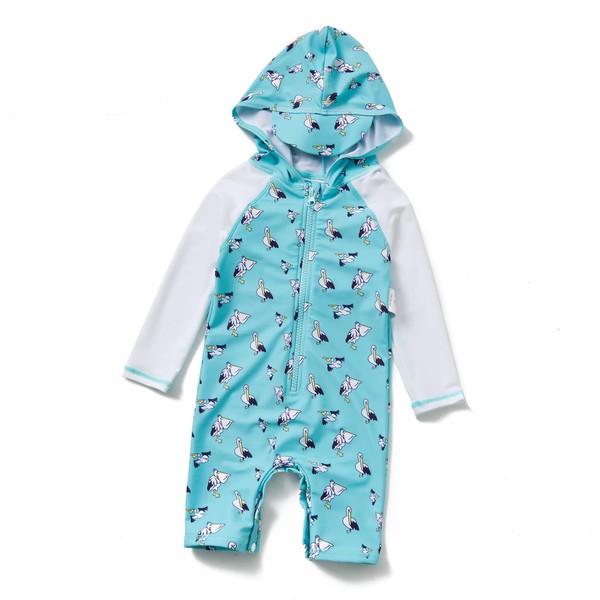 ADAVERANO Baby Boys UV 50 Sun Protection + One Piece Zipped Front Swimming Costume with Hood., Birds