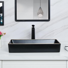 Davivy 23.6'' x 13.4'' Large Nordic Marbling White Rectangle Vessel Sink with Pop Up Drain,Bathroom Vessel Sinks,Bathroom Sinks Above Counter,White Ceramic Vessel Sink for Bathroom (Large)