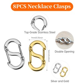 8Pcs Double Opening Necklace Clasp, Stainless Steel Double Lobster Clasps and Closures, Gold Necklace Claw Clasps Connector, Silver Mini Bracelet Clasps Replacement, Jewelry Making Shortener for DIY