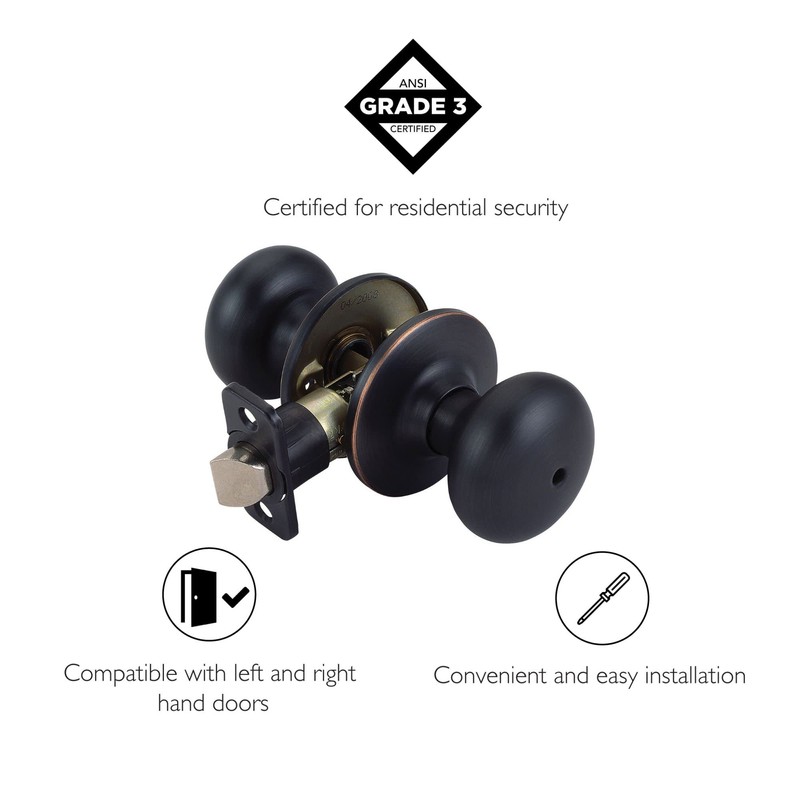 Design House 753038 Cambridge Universal Latch Privacy Door Knob, Adjustable