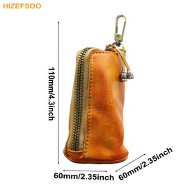 HIZEFSOO Genuine Leather - Mini Leather Coin Purse Change Purse for Men Women Change Holder Storage Bag Car Key Leather Coin Purse Pouch Case Organizer Bag Keychain Zipper, Yellow, Medieval