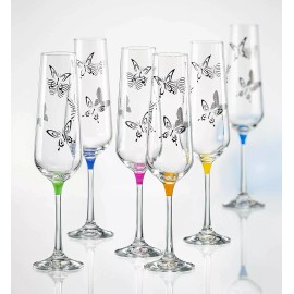 Barski European Glass Champagne Toasting Flutes-W/ Butterfly Imprint-Set/6-