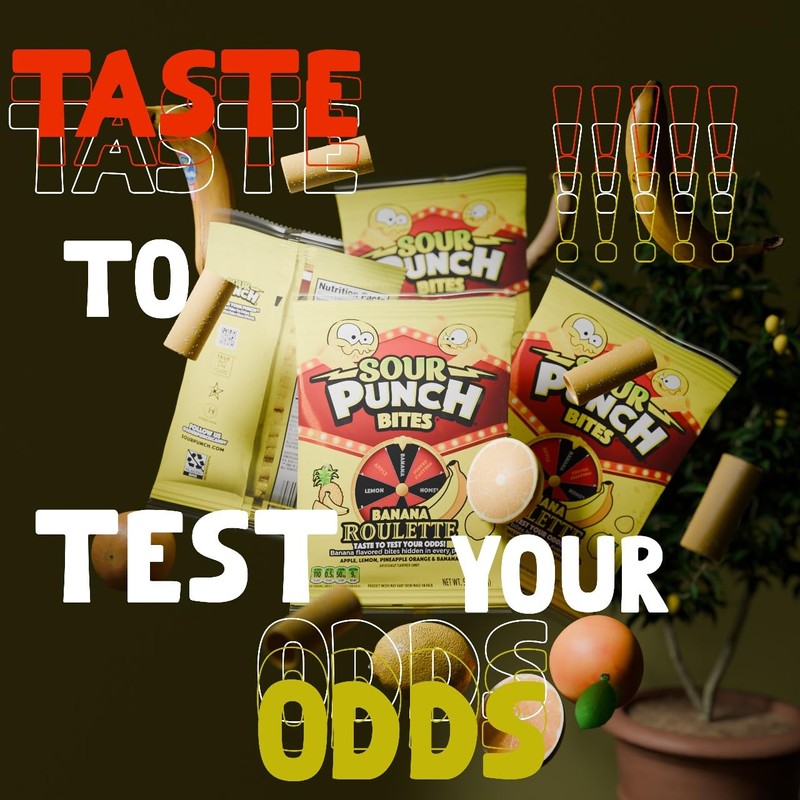 Sour Punch Banana Roulette Chewy Candy, 5 oz Bag