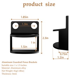 6Pcs Aluminum Alloy Fence Brackets Standard for 1" x 1 1/2" Fencing Railing Mounting Deck Railing Connectors Rail Mounts Handrail Bracket, Heavy Duty Metal Fence Bracket Fence Parts (Black)