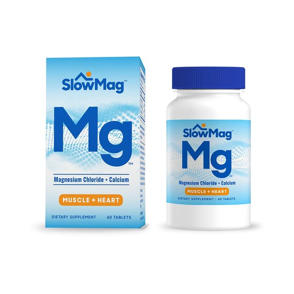 SlowMag Mg Muscle + Heart Magnesium Chloride with Calcium Supplement, 60 Count
