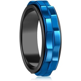 LuckyAmor Fidget Rings For Anxiety For Women, Spinning Anxiety Ring Stainless Steel Fidgets Two Gear Fidget Ring High Polish Anxiety Ring for Women Men Wedding Band Gifts Jewelry Size 6-10 (7, Blue)