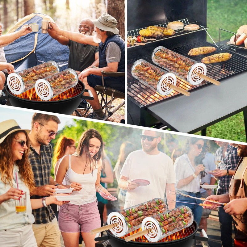 Farerkass Rolling Grill Basket, Pack of 2 Rolling Grill Baskets,