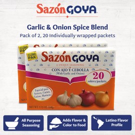 Sazón with Garlic and Onion by Goya, Latin Spice Blend for Poultry, Seafood, Meat and Vegetables, All Purpose Mexican Seasoning, 2-Pack, 3.52oz Carton