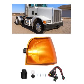 KUAFU Right Corner Light Compatible with Peterbilt 375 377 385 Trucks Halogen Turn Signal Corner Lamp w/Bulb Amber Lens Passenger Side