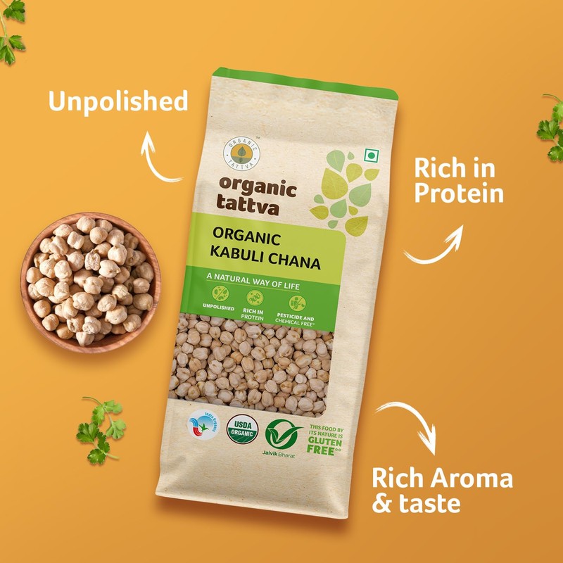 Organic Tattva Chick Peas (Kabuli Chana) Chickpeas, 500g USDA Certified