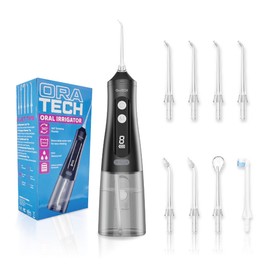 OraTECH Water Dental Flosser, Portable Cordless Oral Irrigator 350ML Rechargeable Travel IPX7 Waterproof Electric Flossing for Teeth Cleaning (Black)