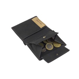 LEAS MCL Mini Wallet Extra Thin without Flap in Portrait Format in Real Leather Black Vintage Collection, black, Minimalist