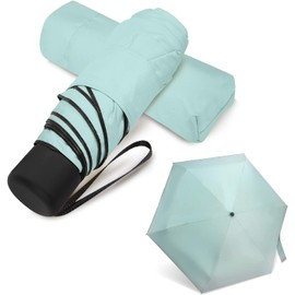 WAUPPY Small Travel Umbrella Compact for UV Protection Light Purse Size Umbrellas for Sun Rain Portable for Backpack Green
