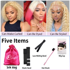 Tuziyi 613 Blonde Bob Wig Human Hair glueless 220% Density 613 Straight Wigs Human Hair 7x5 Blonde Lace Front Wigs Human Hair Glueless Wear and Go 16Inch Short Human Hair Wigs For Black Women