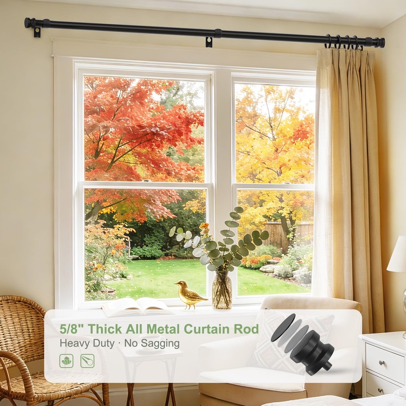 TKZTKZ Sturdy Durable Curtain Rod:Black Curtain Rods for Windows 18-45