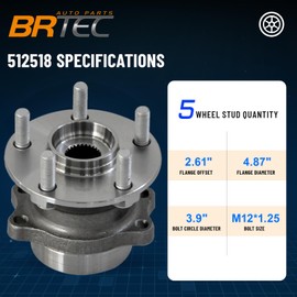 BRTEC 512518 Rear Left/Right Wheel Hub and Bearing Assembly for Subaru Crosstrek 2016-2020, Forester 2014-18, Impreza 2012-19,XV Crosstrek 13-15 5 Lug